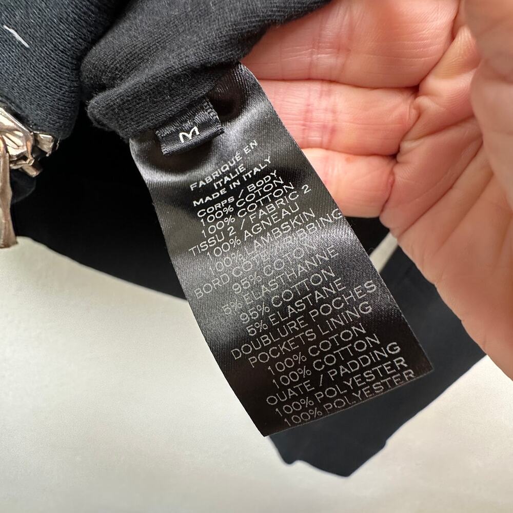 FUC Balmain Black Moto Hoodie Jacket Quilted Leather Shoulder Zip Sweatshirt M - Picture 10 of 15